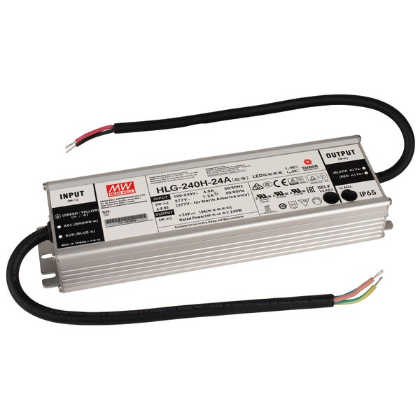 Main product image for Mean Well MW HLG-240H-24A 24 VDC 10A Water Resistant Power Supply AC Adapter IP65 Wire Leads129-240